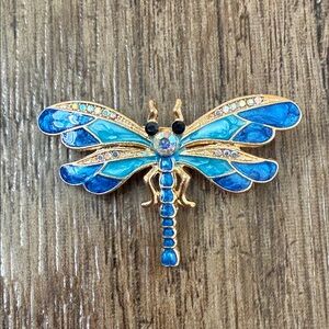 Blue Dragonfly Brooch with Gold Tone